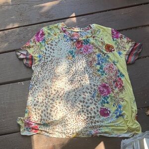 Johnny Was Multicolor Floral and Leopard Print Top